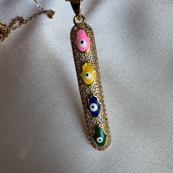 Multicolor Hamsa Pendant Necklace - Picture 5 of 6